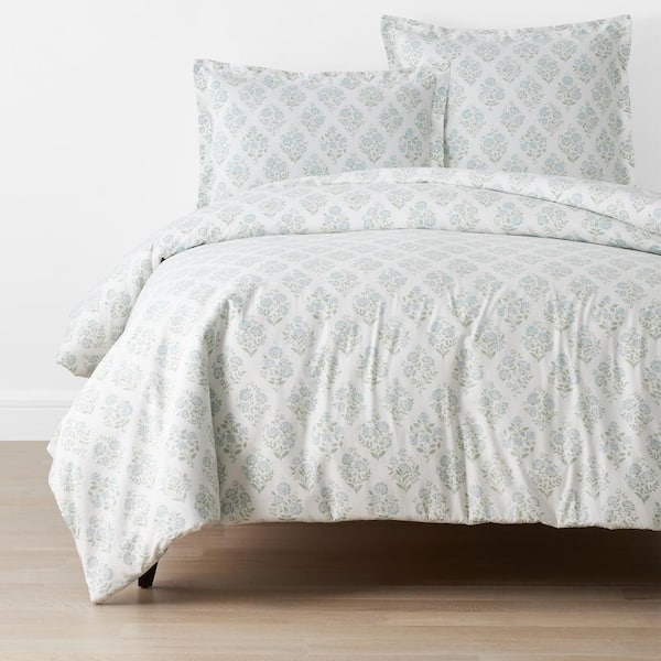 The Company Store Company Cotton Mariel Bouquet Sea Blue Twin Cotton Percale Duvet Cover