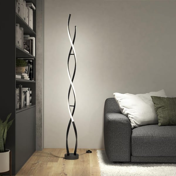 Artika Swirl 59 in. Black Modern 1-Light Dimmable Integrated LED Standard Floor Lamp for Living Room