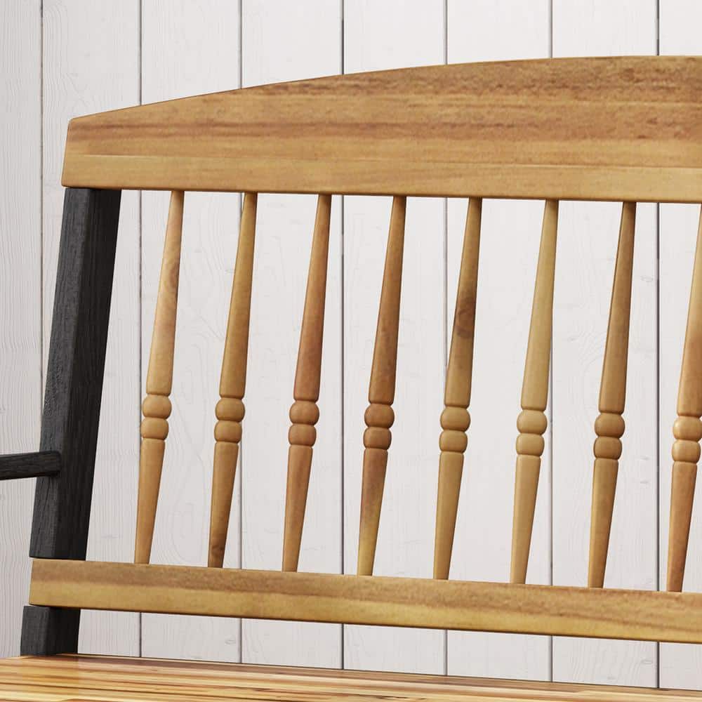 Teak and Black Acacia Wood Bench with Shelf, 51"