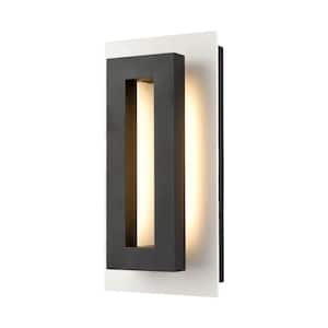 16 in. Matte Black Outdoor Hardwired Wall Lantern Sconce with White Rock Slab Integrated LED