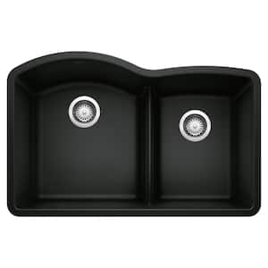 DIAMOND 32 in. Undermount Double Bowl Coal Black Granite Composite Kitchen Sink