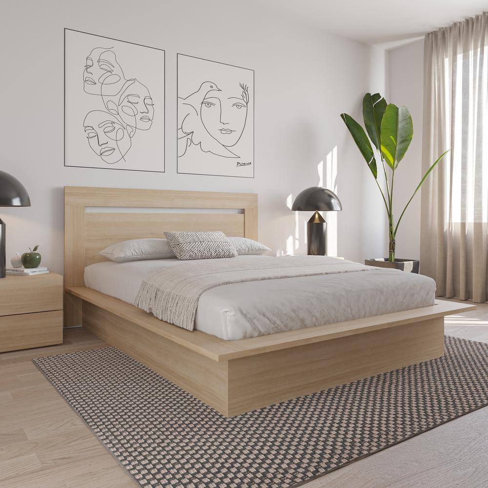 Natural Blonde Oak Queen Size Modern Wood Headboard