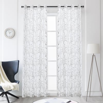 Grey Floral Embroidered Grommet Sheer Curtain - 54 in. W x 84 in. L