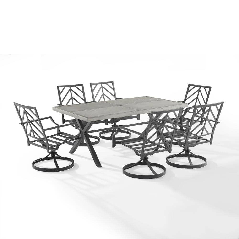 Otto 7-Piece Gray and Black Metal Outdoor Dining Set