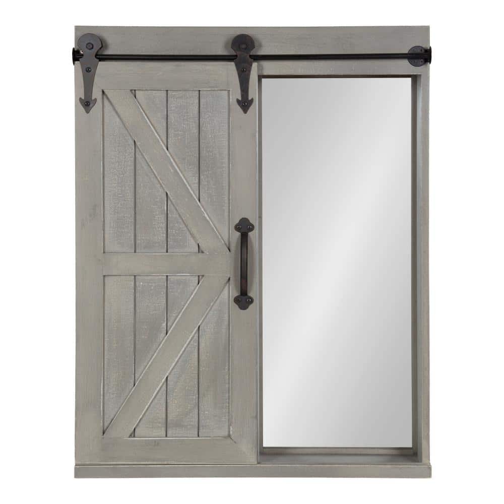 Rustic Gray Farmhouse Vanity Mirror Cabinet with Sliding Barn Door