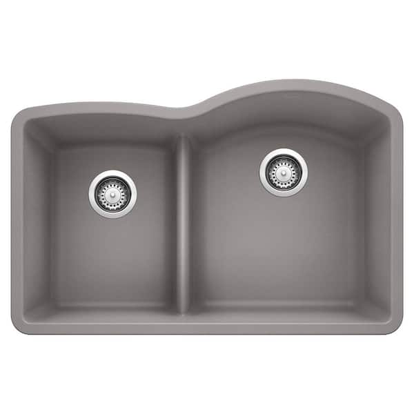 Blanco DIAMOND 32 in. Undermount Double Bowl Metallic Gray Granite Composite Kitchen Sink