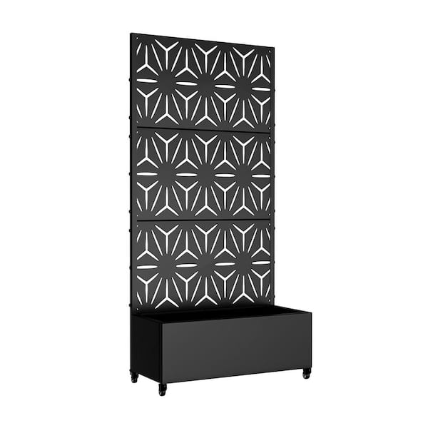 73 in. H x 35 in. W Black Metal Rectangle Wall Planter Box with Trellis for Climbing Plants