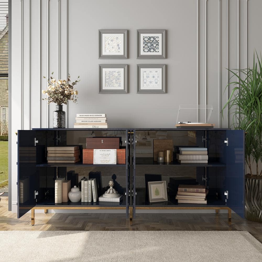 Blue Geometric Pattern Lockable Office Accent Cabinet with Adjustable Shelving