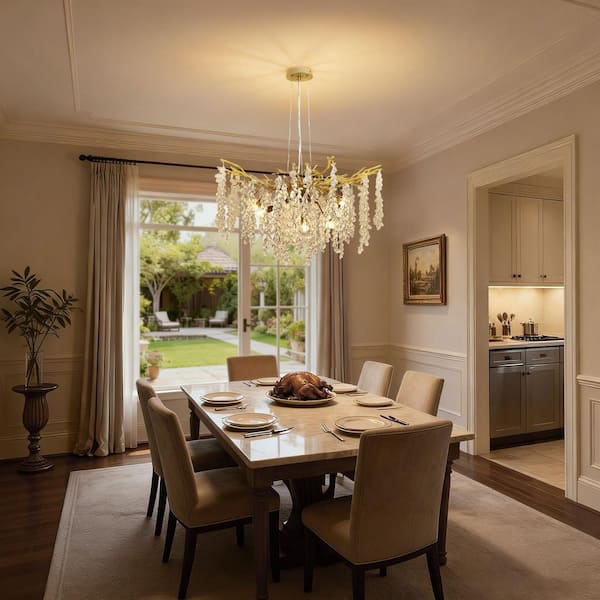 32 in. 10-Light Gold Tree Branch Crystal Chandelier Round Chandelier for Living Room Bedroom Dining Room Kitchen Island