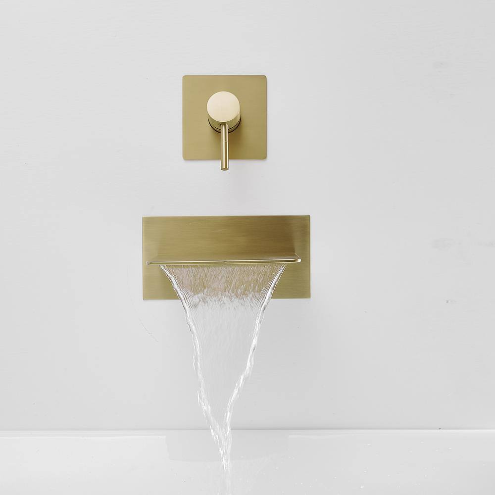 Brushed Gold Wall-Mount Waterfall Bathtub Faucet with Lever Handle