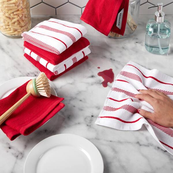 Albany Passion Red Striped Cotton Dishcloth Set (8-Pack)
