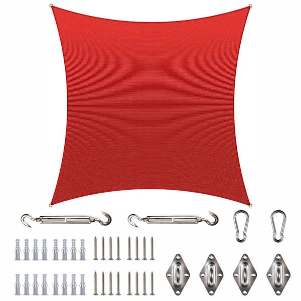 COLOURTREE 14 ft. x 14 ft. Red Square Sun Shade Sail Canopy with Hardware Kit