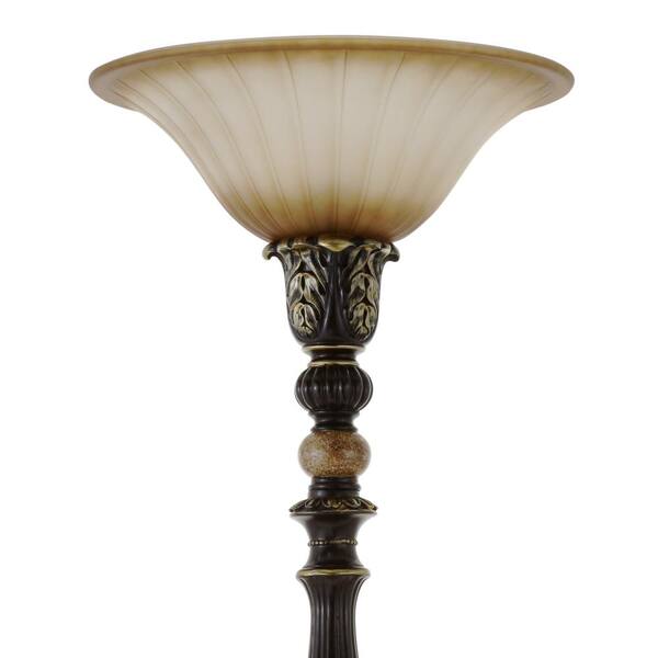Hampton Bay Floor Lamp Torchiere Decorative Glass Shade Dark Bronze 71.7 in. 