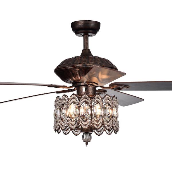Warehouse of Tiffany 52 in. Indoor Copper Bronze Finish Remote Controlled Ceiling Fan with Light Kit