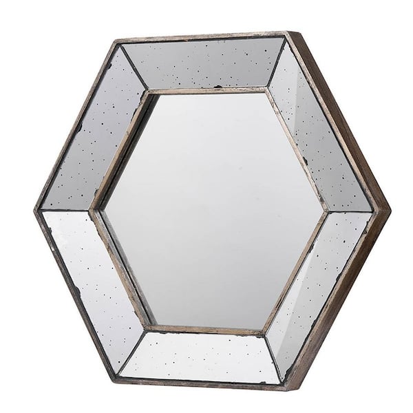20.5 in. W x 17.9 in. H Hexagon MDF Framed Vertical/Horizontal Wall Mount Bathroom Vanity Mirror in Silver