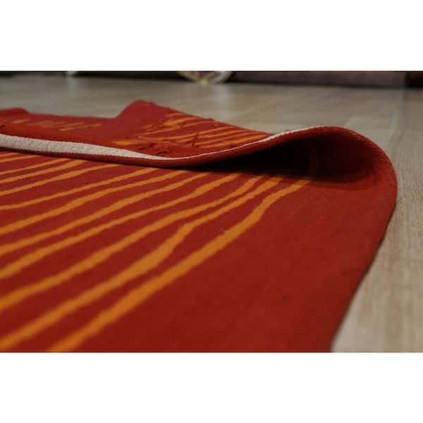 Red 6 ft. x 8 ft. Handwoven Wool Modern Flat Weave Area Rug