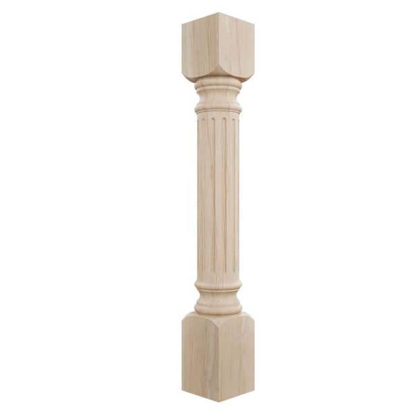 Ekena Millwork 5 in. x 5 in. x 35-1/2 in. Unfinished Rubberwood Richmond Fluted Cabinet Column