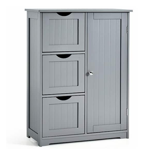 Bunpeony 24 in. W x 12 in. D x 32 in. H Gray MDF Freestanding Bathroom Linen Cabinet Floor Cabinet Side Storage Cabinet