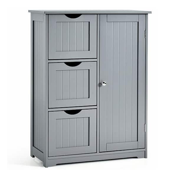 24 in. W x 12 in. D x 32 in. H Gray MDF Freestanding Bathroom Linen Cabinet Floor Cabinet Side Storage Cabinet