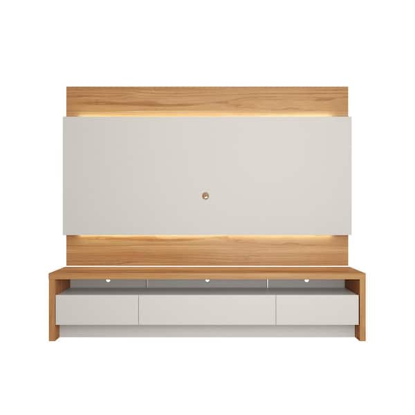 Manhattan Comfort Lincoln 85.43" TV Panel and Sylvan 85.43" TV Stand in Off White and Cinnamon