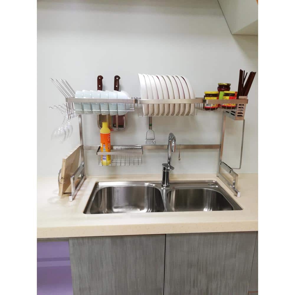 lirrebol Over The Sink Dish Drying Rack with Dust-Proof Cabinet Doors Large  Dish Rack Over The Counter Dish Drying Rack for Kitchen Sink Shlef Height