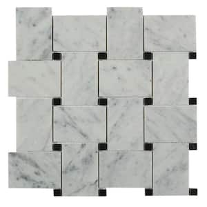 Orchard White Carrera with Black Dot 11 in. x 11 in. x 10 mm Marble Wall Tile