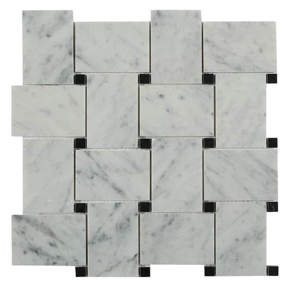 Orchard White Carrera with Black Dot 11 in. x 11 in. x 10 mm Marble Wall Tile