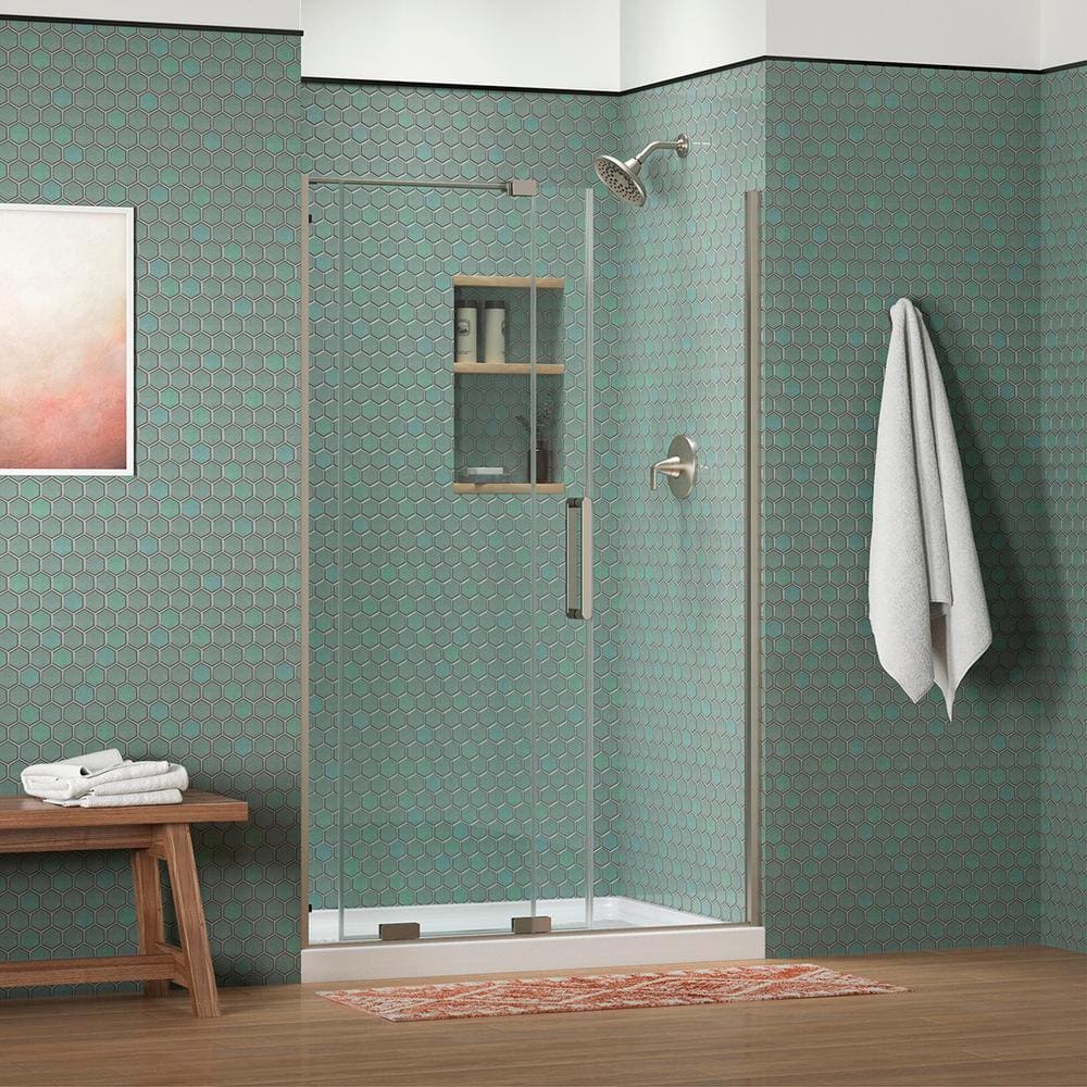 Echelon Anodized Brushed Nickel Sliding Shower Door with Crystal Clear Glass