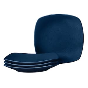Colorscapes Navy-on-Navy Swirl 8.25 in. (Blue) Porcelain Square Salad Plates, (Set of 4)