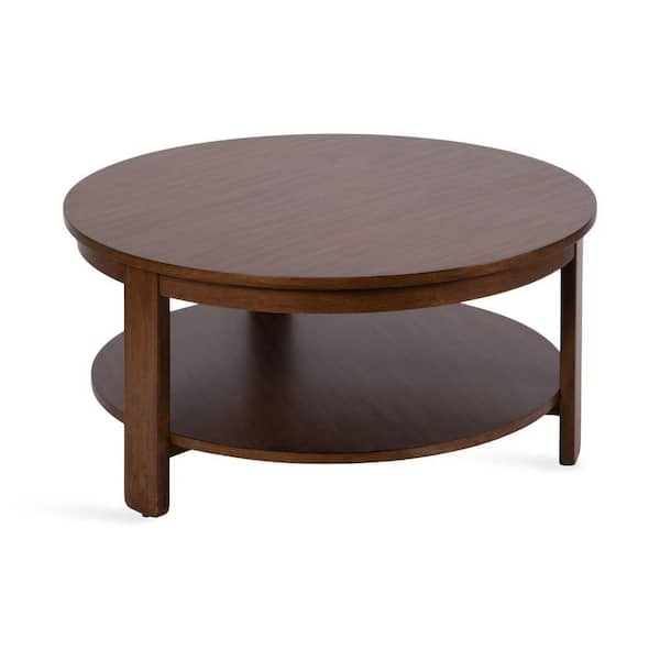 Foxford 34.02 in. Walnut Brown Round Wood Veneer/MDF Coffee Table