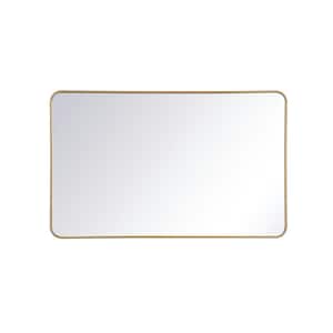 Timeless Home 30 in. W x 48 in. H x Modern Soft Corner Metal Rectangle Brass Mirror