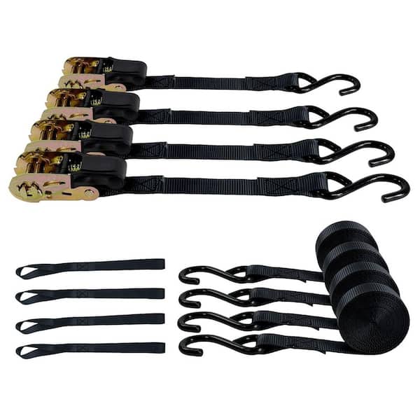 15 ft. x Ratchet Fastener Heavy Duty Ratchet Tie Down Straps with S-Hook Security Lock, 4-Pack