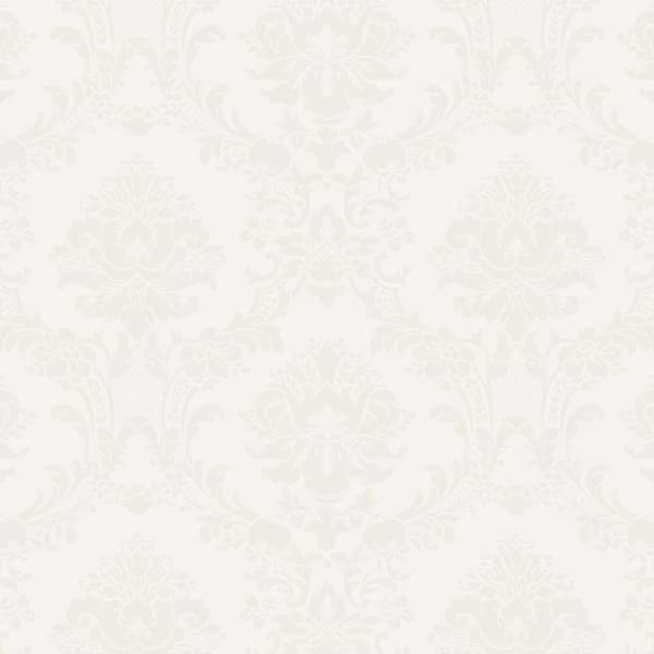 Document Damask Wallpaper in Opague White