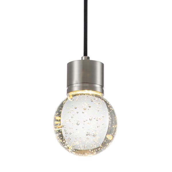 C Cattleya 1-Light Integrated LED Satin Nickel Metal and Aluminum Bubble Crystal Pendant Light