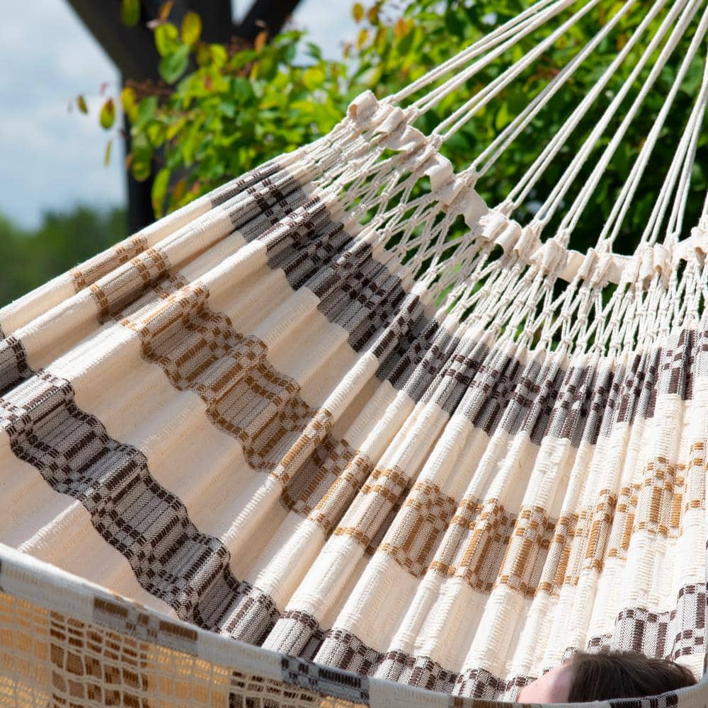 Costa Beige and Gray Brazilian Cotton Double Hammock