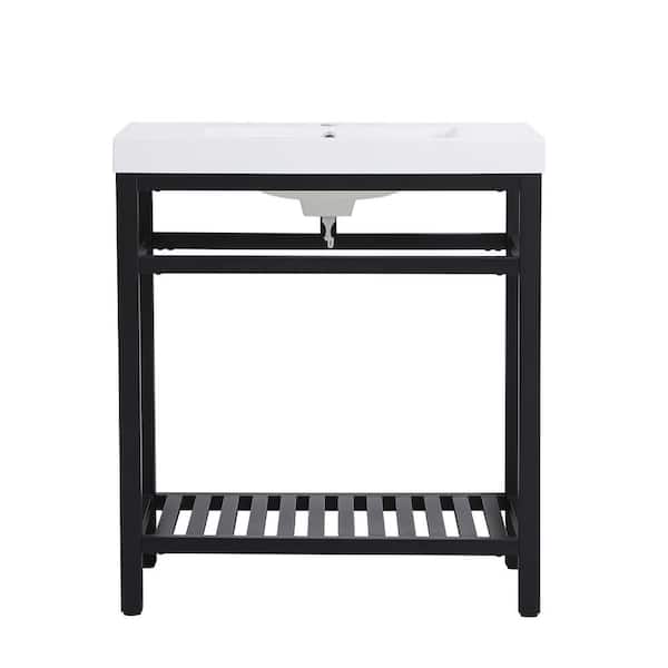 Unbranded Timeless Home 30 in. W x 19 in. D x 34 in. H Single Bathroom Vanity in Black with White Resin Top and White Basin