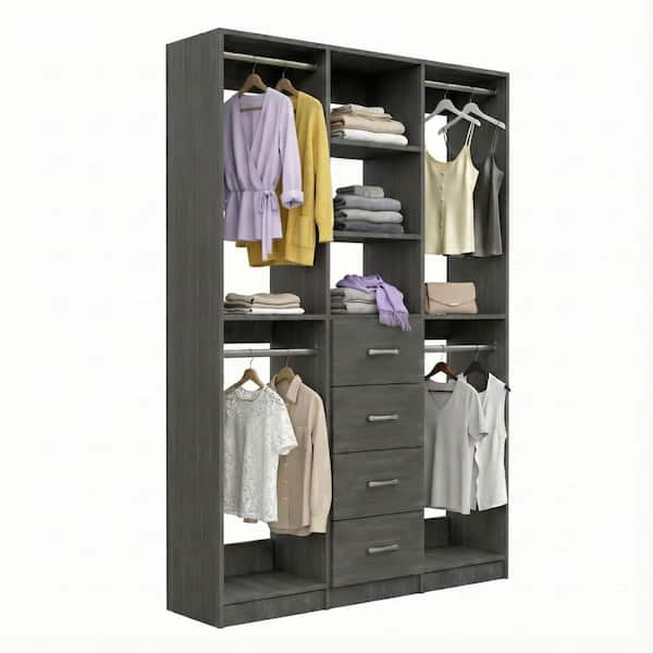 Alto Collection 70.5 in. W Grey Wall Mounted 2 Double Hang and 4-Drawer Closet Kit Wood Closet System