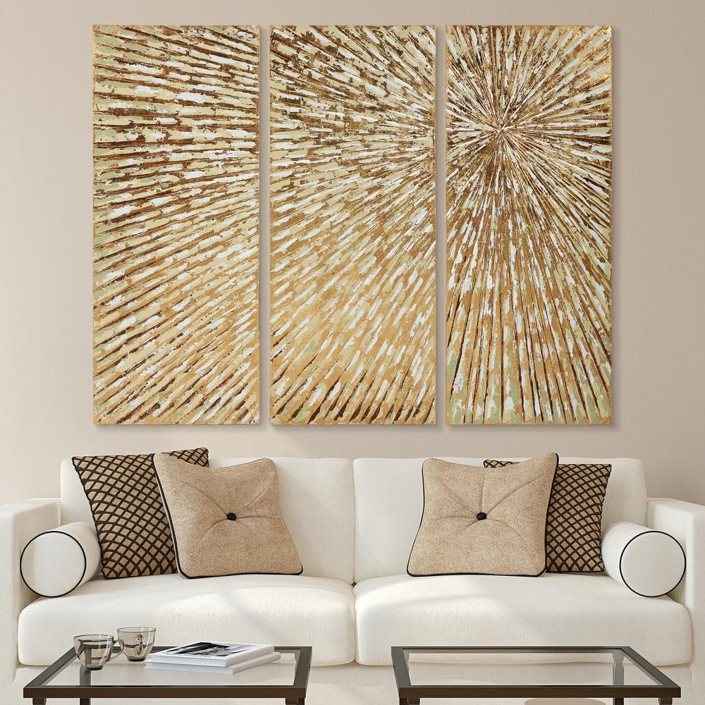 Sunshine Abstract Gold and Cream Hand Painted Canvas Triptych