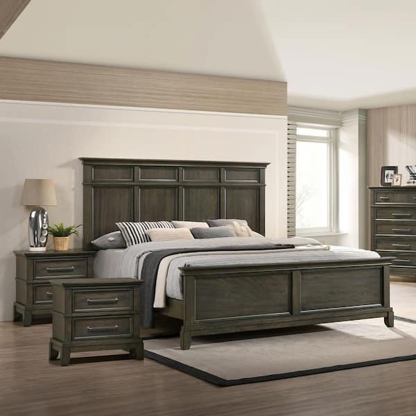 Emery Point 3-Piece Gray Wood Queen Bedroom Set with 2-Nightstands