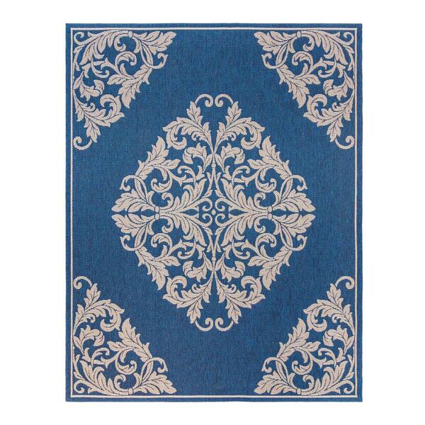 Studio By Brown Jordan Calypso Malia Navy 8 ft. x 10 ft. Center Medallion Indoor/Outdoor Area Rug