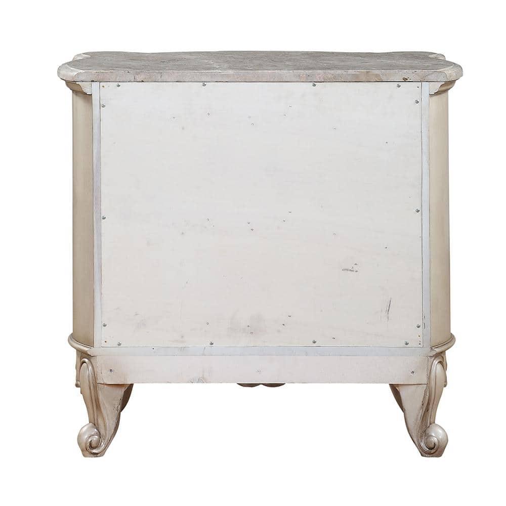 Gorsedd Antique Champagne 2-Drawer Nightstand with Marble Top