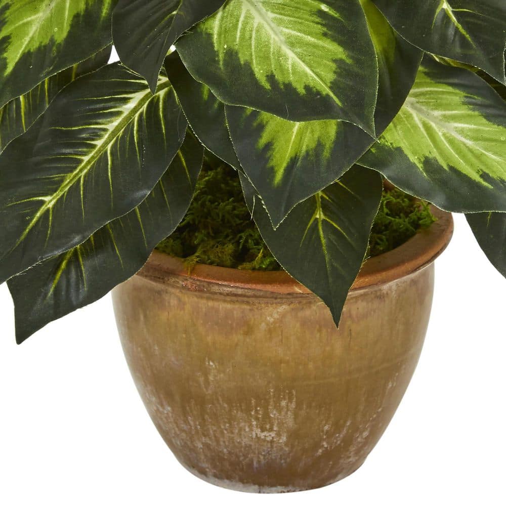 Green Leopard Lily Artificial Plant in Brown Ceramic Pot