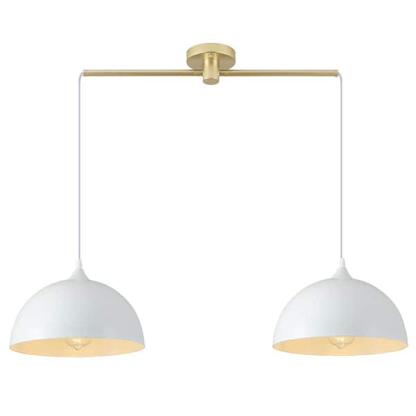 2-Light 34.64 in. Gold White Modern Dome Pendant Light with Metal Shade, No Bulbs Included