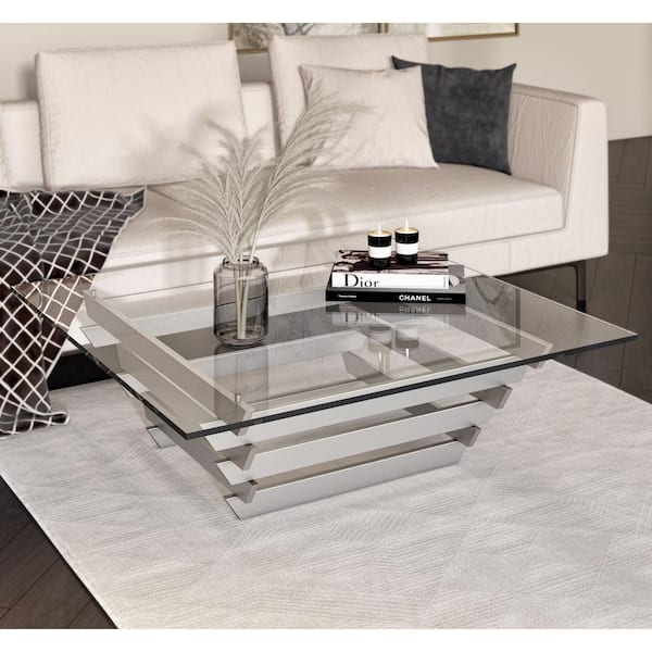 Upton Modern 39 in. Clear Square Glass Coffee Table