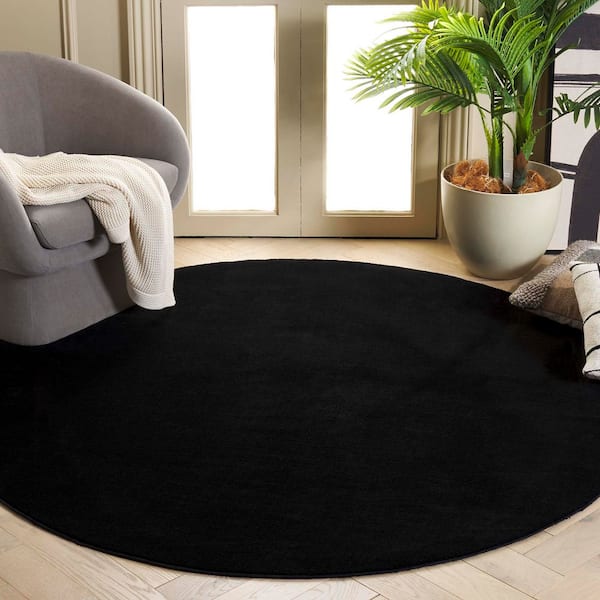 Loft Black 6 ft. x 6 ft. Machine Washable Modern Solid Round Area Rug