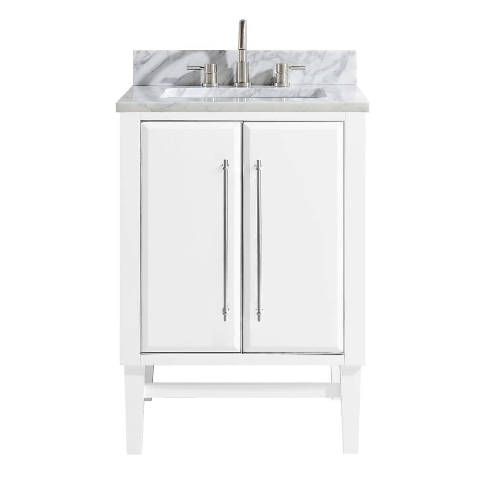 Mason 25 in. Single Sink White with Silver Trim Bath Vanity with Carrara White Marble Top price history on PriceWatchPro
