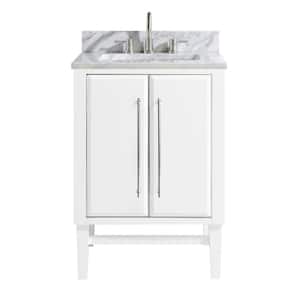 Mason 25 in. W x 22 in. D Bath Vanity in White with Silver Trim with Marble Vanity Top in Carrara White with White Basin