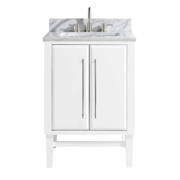 Avanity Mason 25 In W X 22 D Bath Vanity White With Silver Trim Marble Top Carrara Basin Vs25 Wts C The Home Depot - 25 Inch White Bathroom Vanity Top