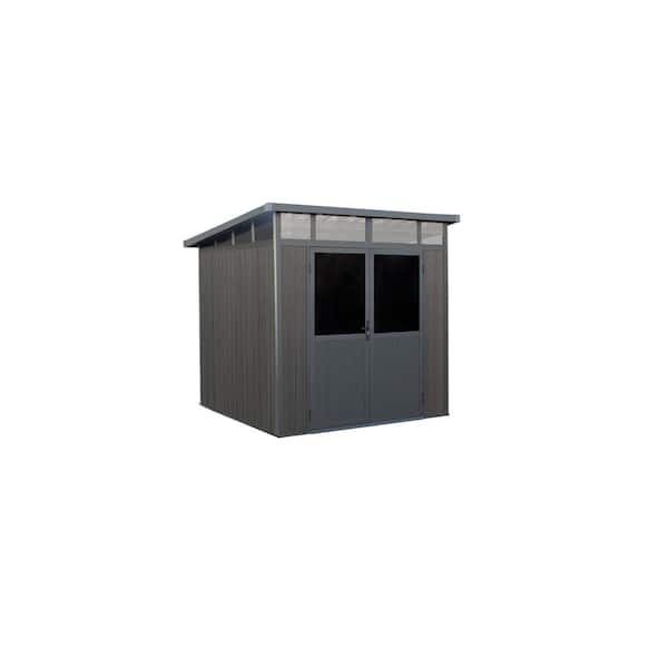 Leisure Season 7 ft. x 7 ft. Wood Plastic Composite Heavy-Duty Storage Shed - Pent Roof and Double Doors Graphite Color (49 sq. ft.)