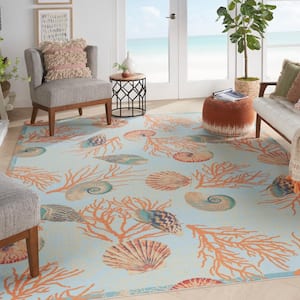 Sun N' Shade Light Blue 7 ft. x 10 ft. All-over design Contemporary Indoor/Outdoor Area Rug